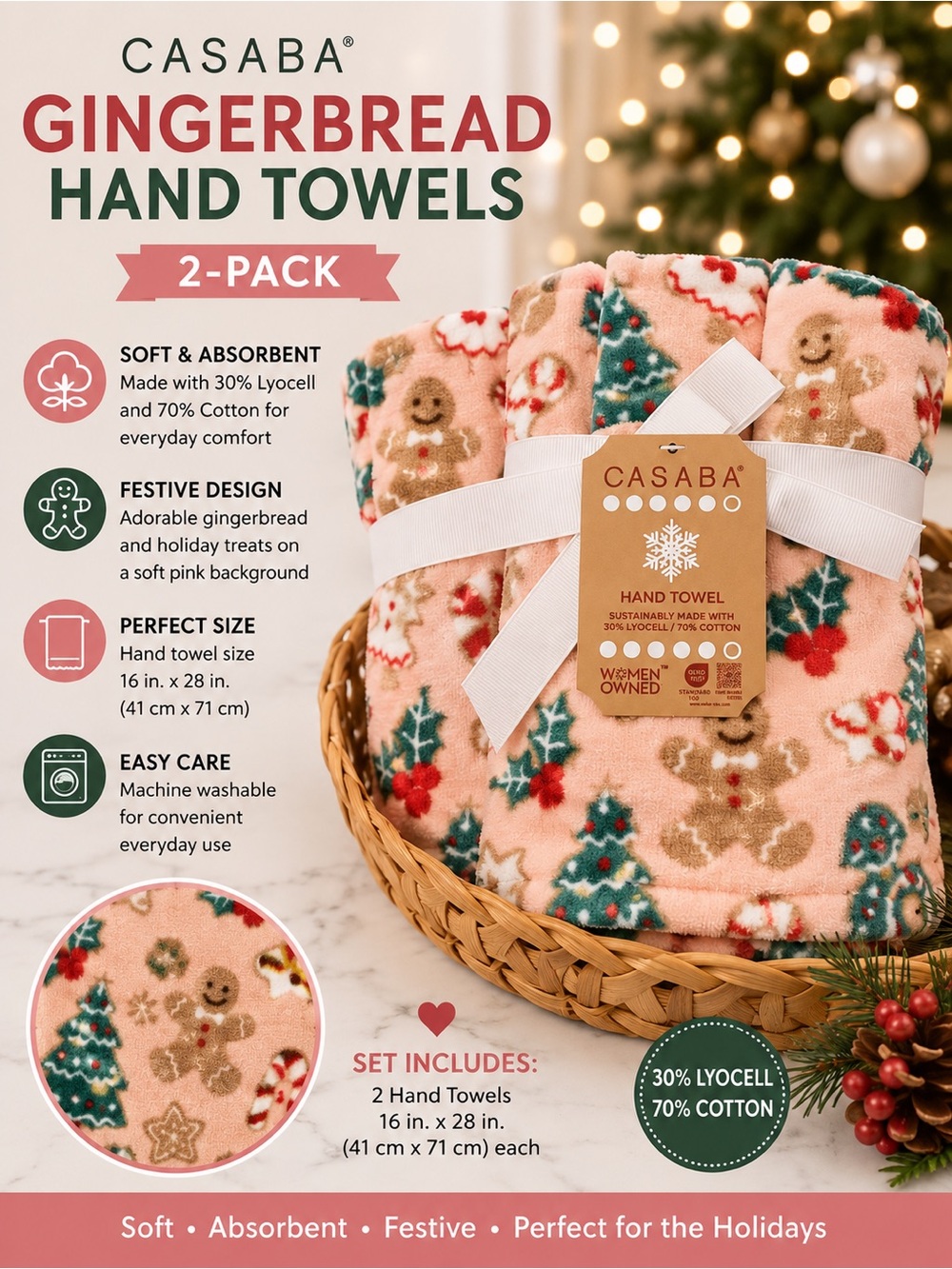 Casaba Pink Gingerbread Hand Towels - 2-Pack
